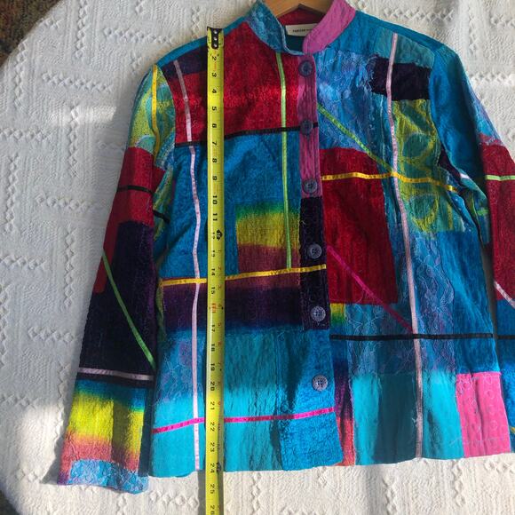 Parisian Works 90s Y2K Patchwork Art To Wear Shirt Jacket Shacket Small Hippie - Picture 10 of 13